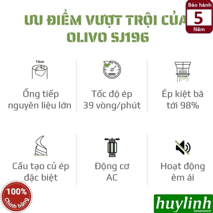 Máy ép chậm Olivo SJ196 - Mẫu mới - 250W - Bảo hành 5 năm - Hàng chính hãng - Họng lớn 13cm