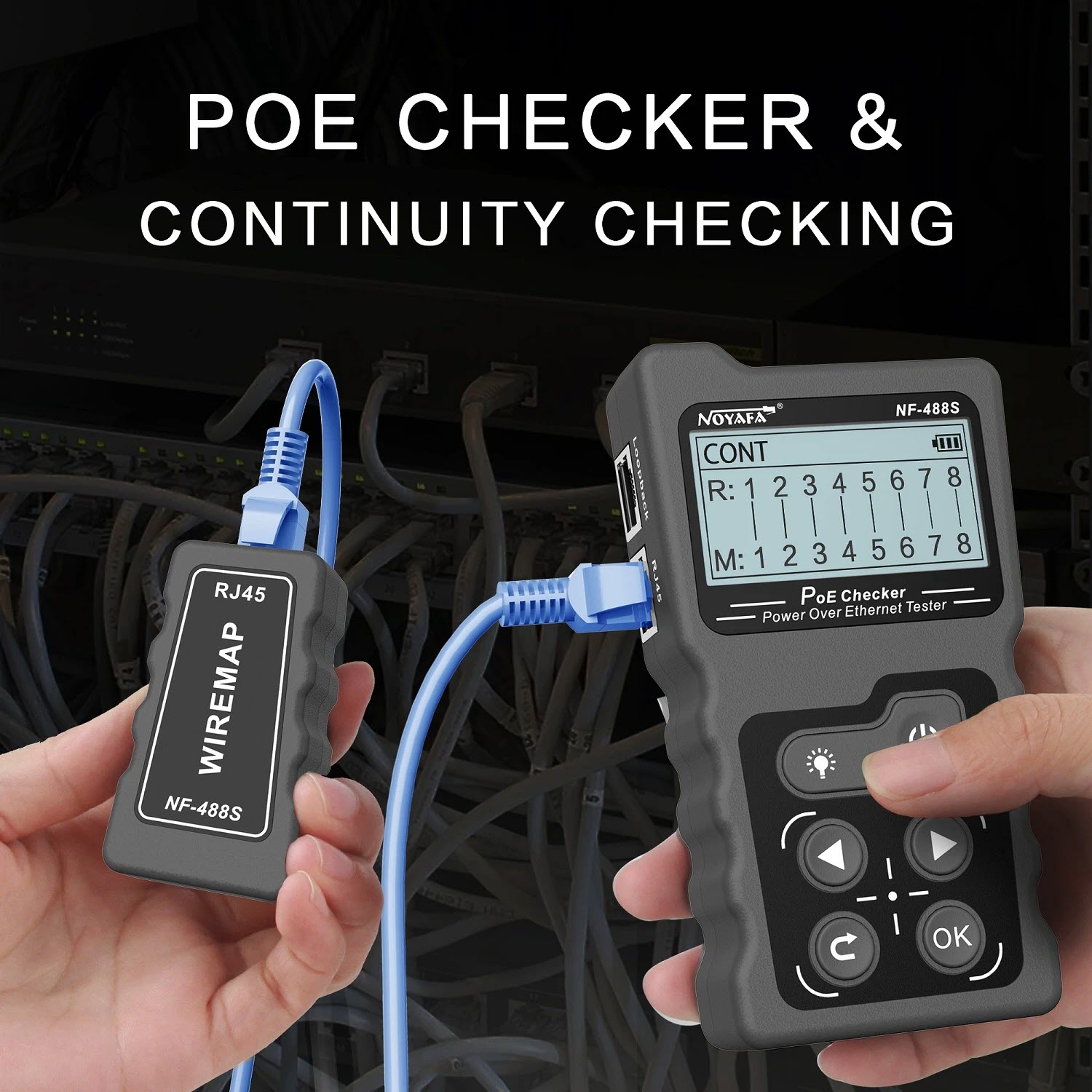 Máy Test Và Kiểm Tra Tín Hiệu Cáp Mạng POE Noyafa NF-488 - Hàng Nhập Khẩu. NOYAFA NF-488 PoE power test Network PoE Tester checker Over the Ethernet cat5,cat6 Lan tester network tools PoE Switch test