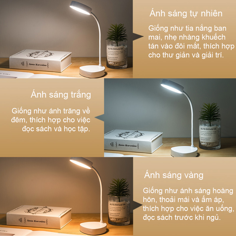 Đèn Học Led Chống Cận Bảo Vệ Mắt, Ba Chế Độ Màu, Công Tắc Cảm Biến, Cổ Silicon Uốn Dẻo