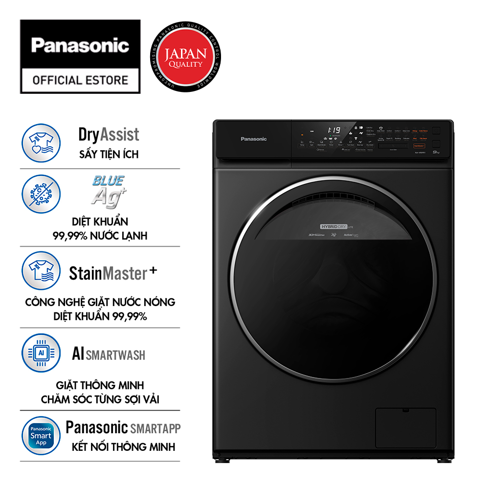 Máy Giặt Cửa Trước Panasonic 9 Kg NA-V90FR1BVT - Diệt khuẩn đến 99.99% - Tính năng sấy tiện ích - Hàng Chính Hãng (Đen) - Giao Toàn Quốc