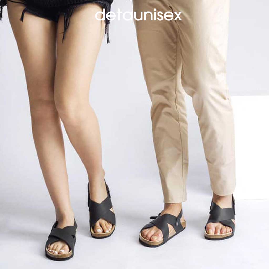 Giày sandal đế trấu quai chéo nam nữ Detaunisex màu ĐEN - SATA23D