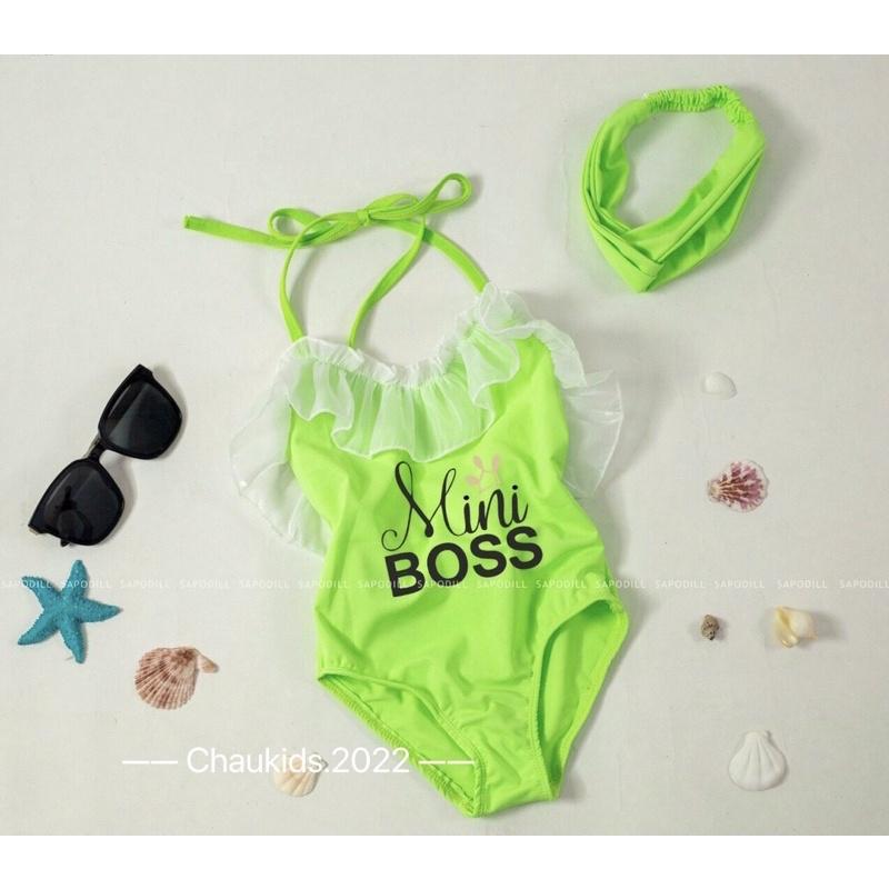 Bộ bé gái,Set bikini cổ yếm viền bèo miniboss cho bé 10-25kg