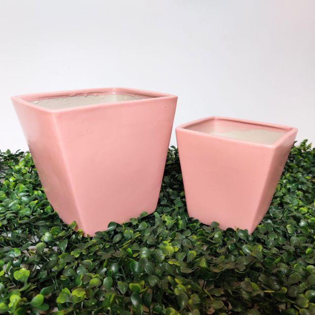 Chậu trồng cây vuông vát trơn men lạnh sang chảnh, trồng cây để bàn, cây phong thủy đẹp , gốm sứ Bát Tràng cao cấp