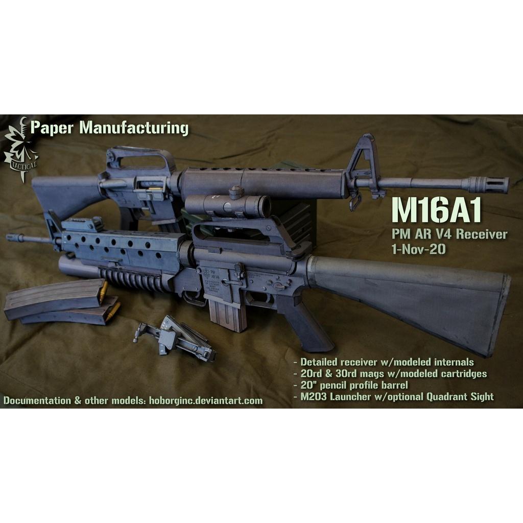 Mô hình giấy 3D thủ công mô hình M16A1 tỉ lệ 1:1 full option và bộ upgate lên M203