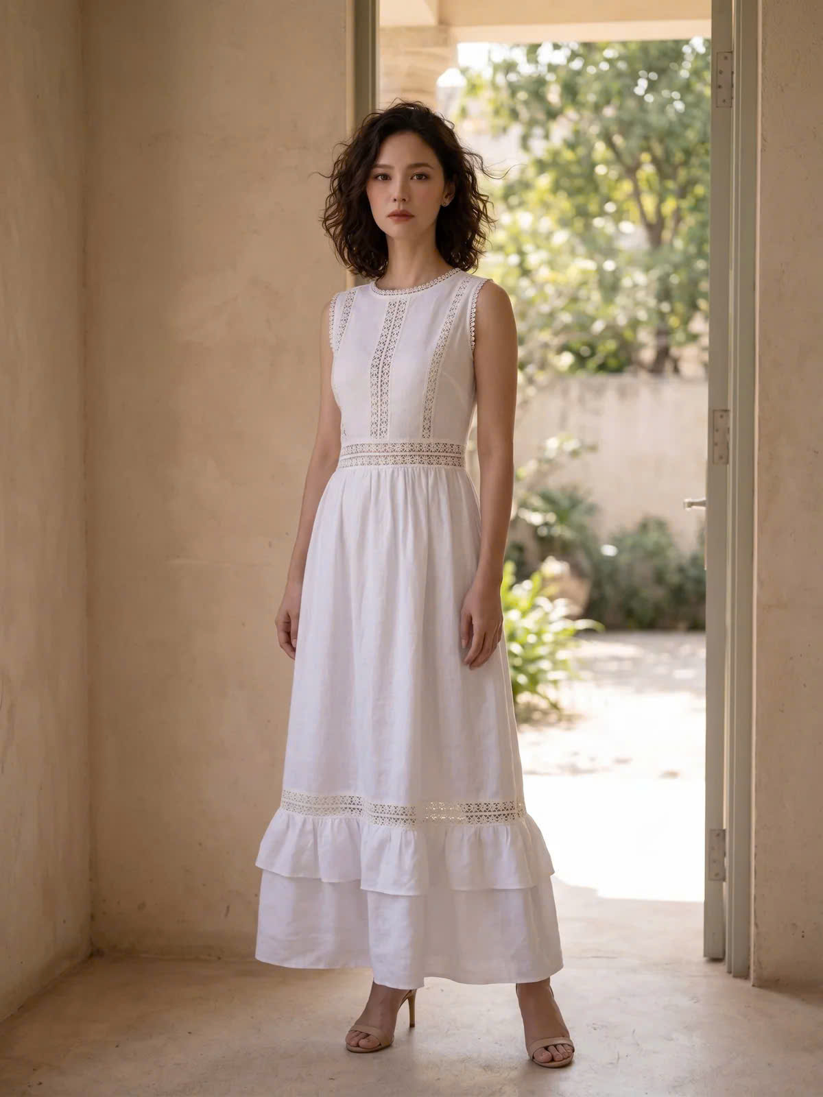 Đầm Maxi Phối Ren Linen Trắng Minh Duyên Dre237 Thời trang Hity