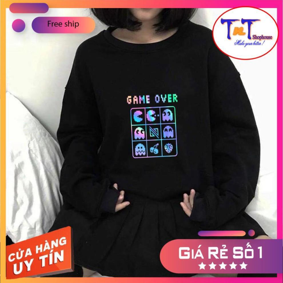 AS22 Áo Sweater Game Over Phản Quang Áo Nỉ Dài Tay Unisex Nam Nữ thời trang cao cấp sinh viên học sinh