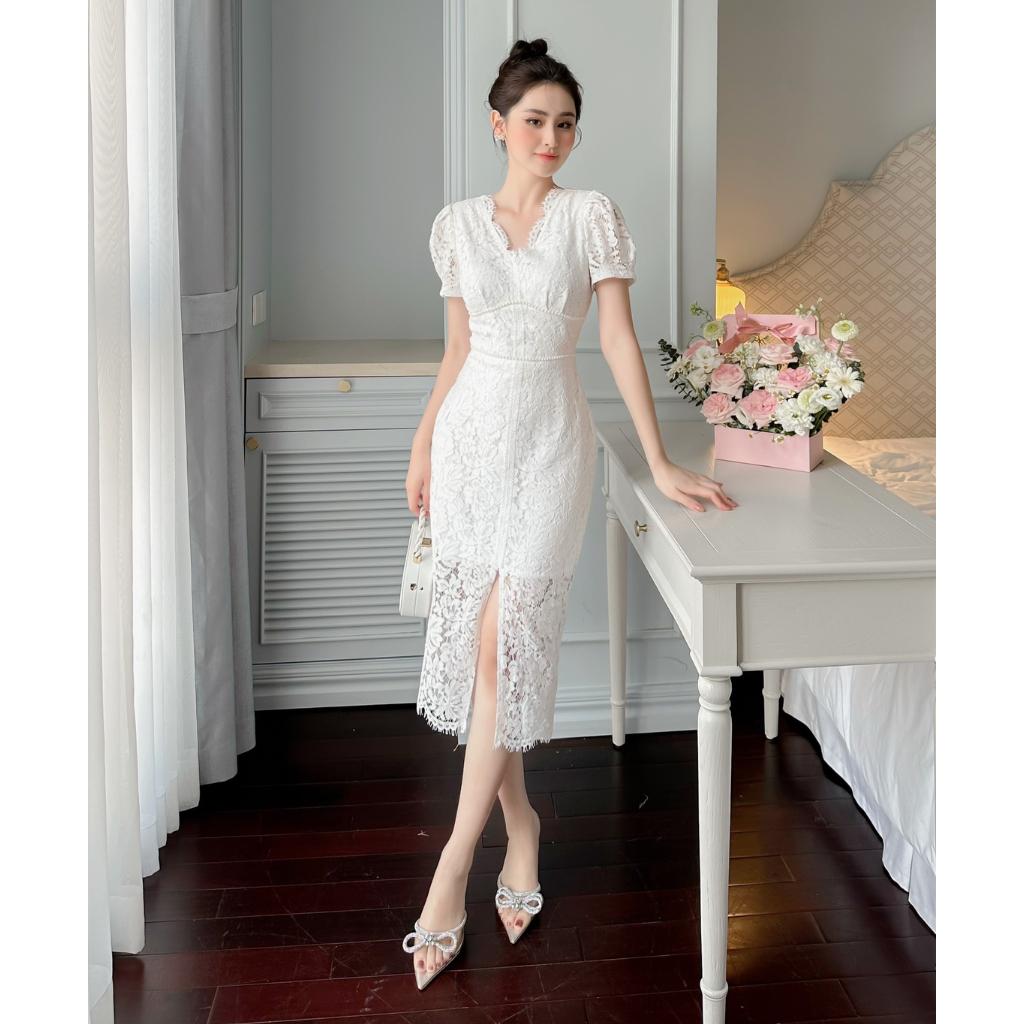 Đầm Thiết Kế MAY CH35 Chất Liệu Ren Mềm Đính Kết Ngọc - Đầm Dự Tiệc Sang Trọng Chuẩn MAY