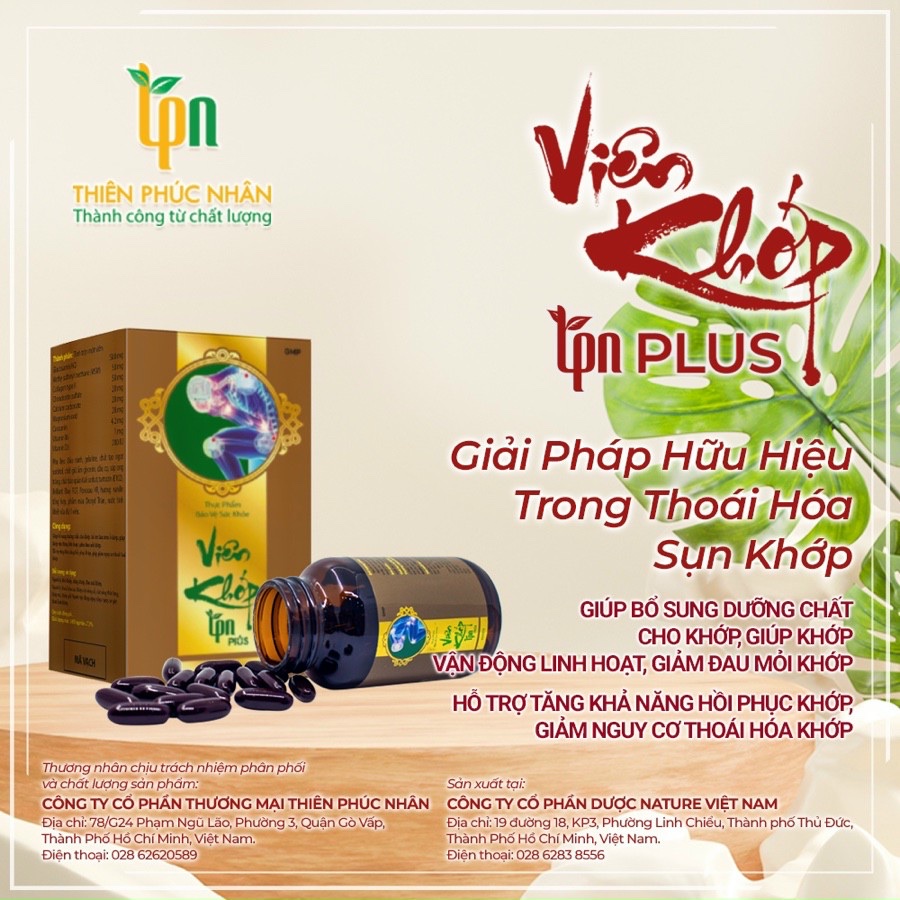 Viên Khớp TPN Plus hỗ trợ tăng khả năng hồi phục khớp, giúp giảm nguy cơ thoái hóa khớp.