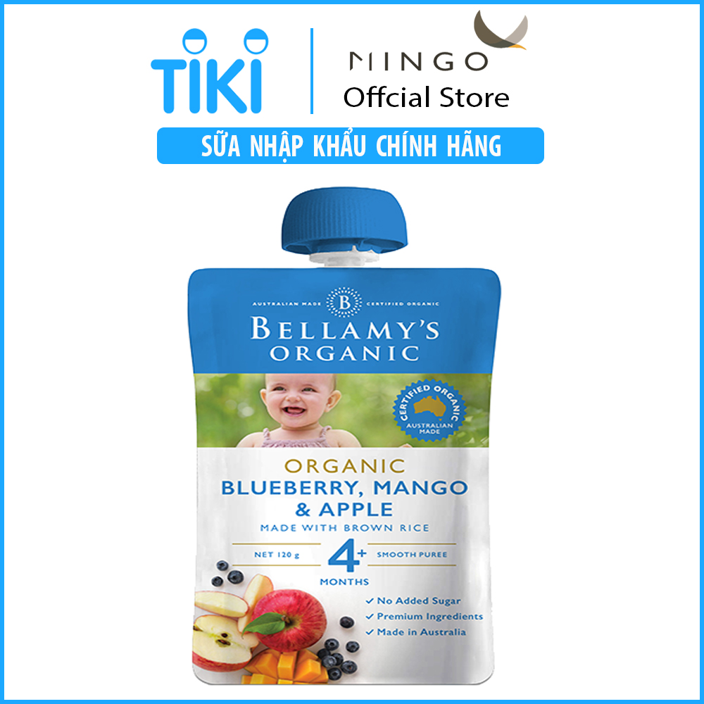 Cháo hữu cơ Bellamy's ORGANIC Blueberry, Mango &amp; Apple 120g - Nhập khẩu Úc