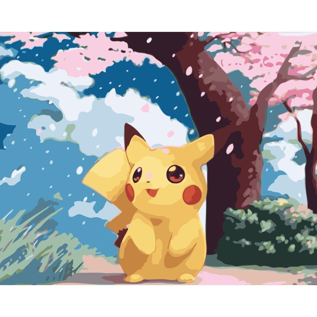 Tranh tô màu theo số CÓ KHUNG 40x50cm hình pikachu, mèo, thuyền mới nhất