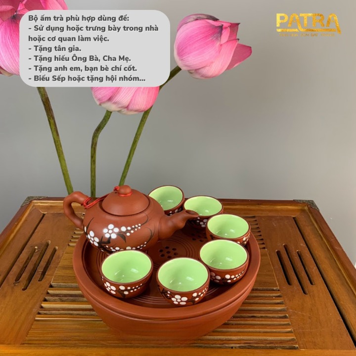 Bộ ấm chén uống trà cao cấp , bộ ấm trà Bát Tràng - trường sa mai trắng khay 2 tầng