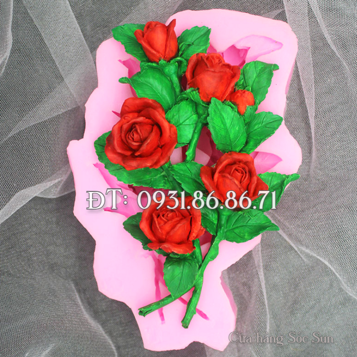 Khuôn silicon hoa hồng cành loại 17 cm - Mã số 1665