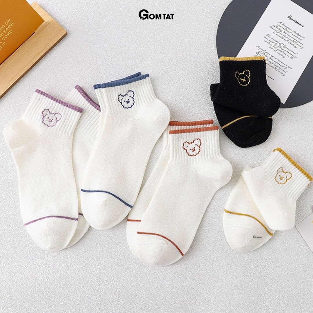 Vớ Nữ Cổ Ngắn Cao Cấp Họa Tiết Cute, Tất Nữ Cotton mềm mịn, thoáng mát khử mùi - Hình Gấu