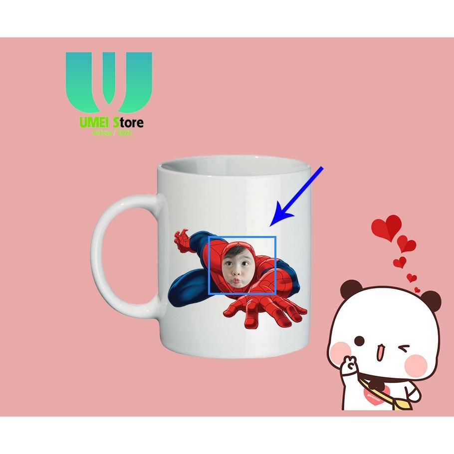 Cốc sứ in hình theo yêu cầu, Cốc Ghép Mặt Dễ Thương cốc tráng men dùng làm quà tặng, uống nước hàng ngày