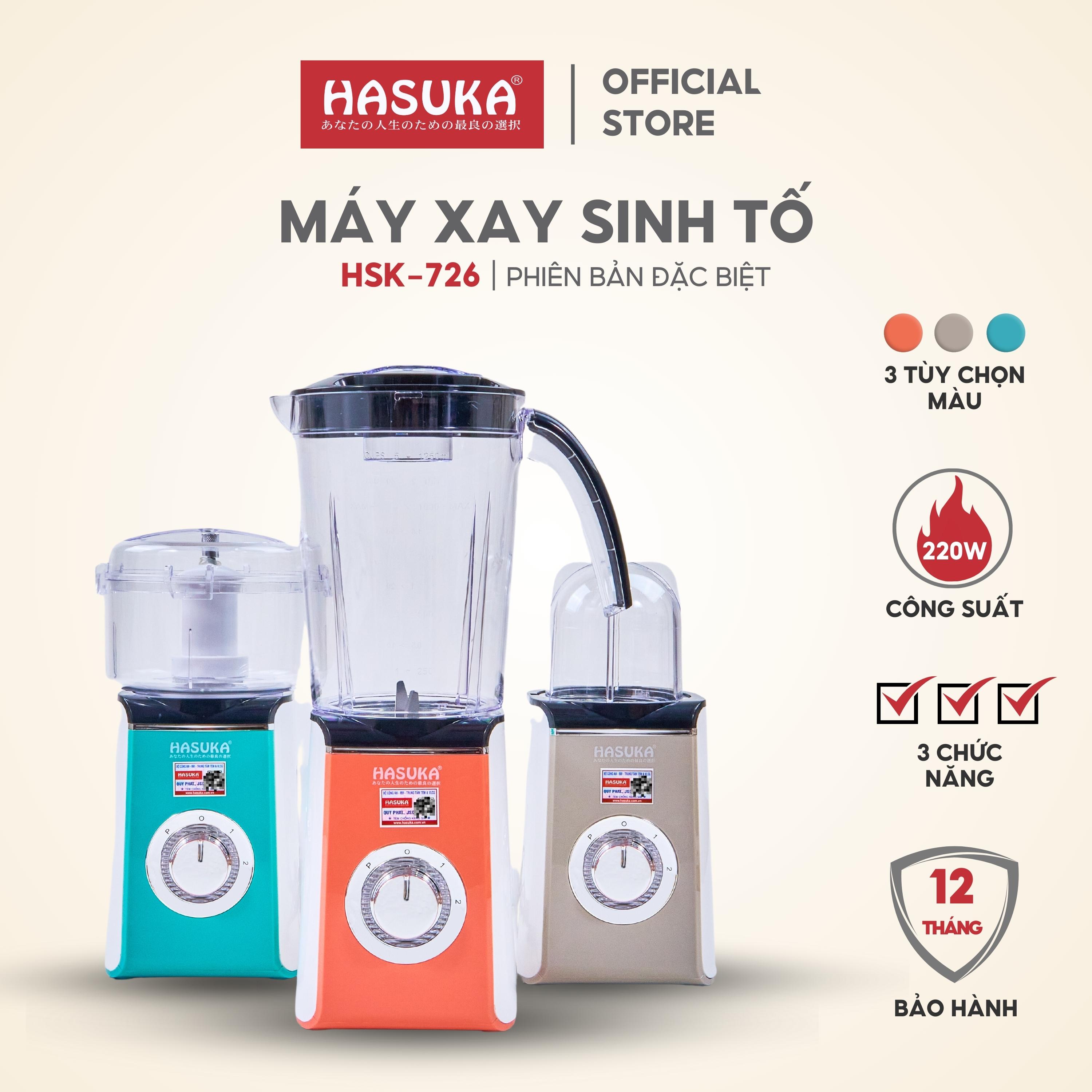 Máy xay sinh tố HASUKA HSK-726 công suất 220W đa năng, 3 cối xay tiện dụng xay nhuyễn nhiều loại thực phẩm - Hàng chính hãng