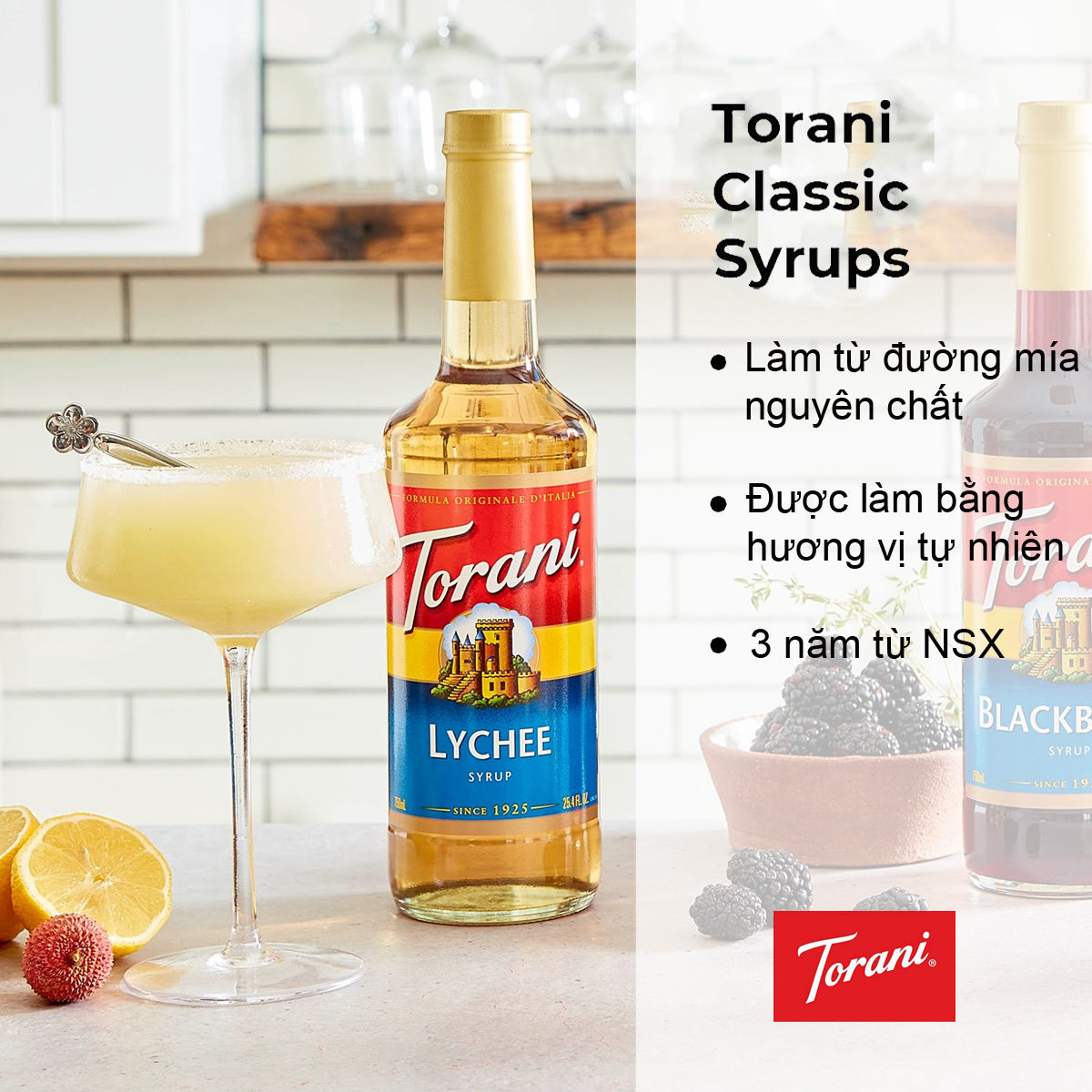 Siro Pha Chế Vị Vải Torani Classic Lychee Syrup 750ml Mỹ