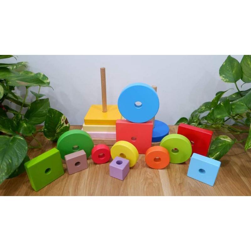 Giáo cụ montessori -Xếp hình cầu vồng - kèm học liệu - kích thích tư duy, sáng tạo - đồ chơi gỗ xuất khẩu châu Âu