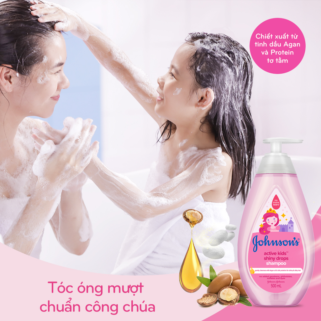 Dầu gội óng mượt cho bé gái Johnson's Active Kids Shiny Drops Shampoo 500ml