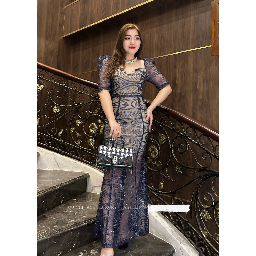 Đầm kim sa dáng đuôi cá Xanh đen Neala