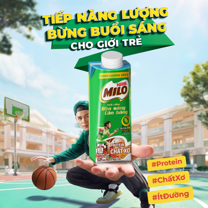 Sữa lúa mạch Nestlé MILO Teen Bữa Sáng Ít đường thùng 24 hộp x 200 ml