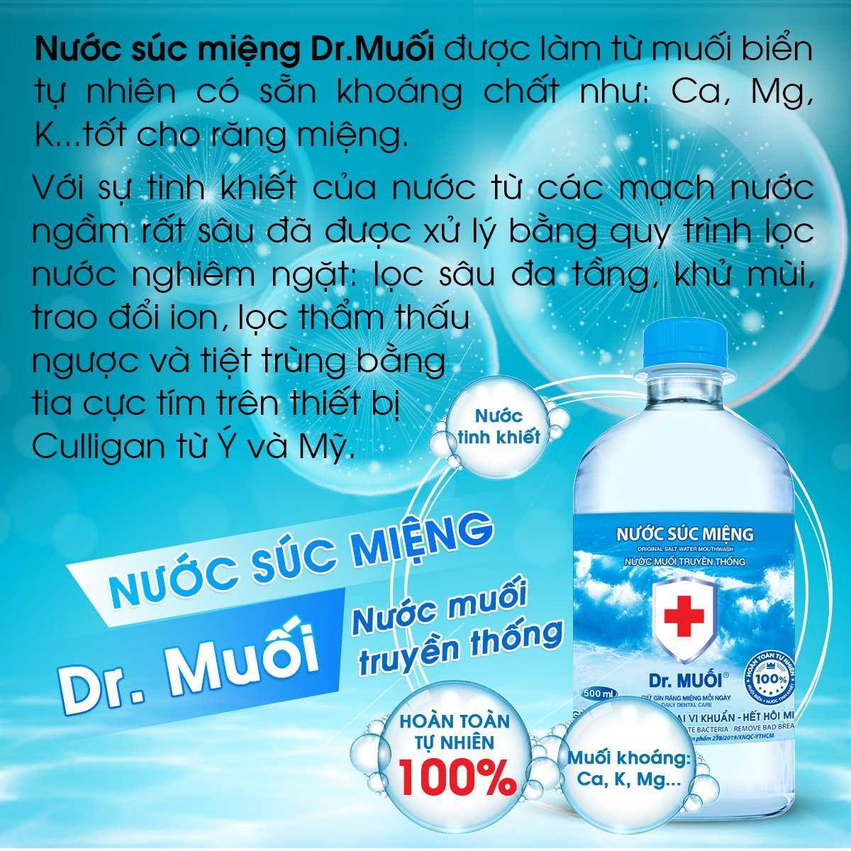 Nước súc miệng Dr. Muối truyền thống -Loại vi khuẩn, ngừa viêm họng, hết hôi miệng, chống sâu răng