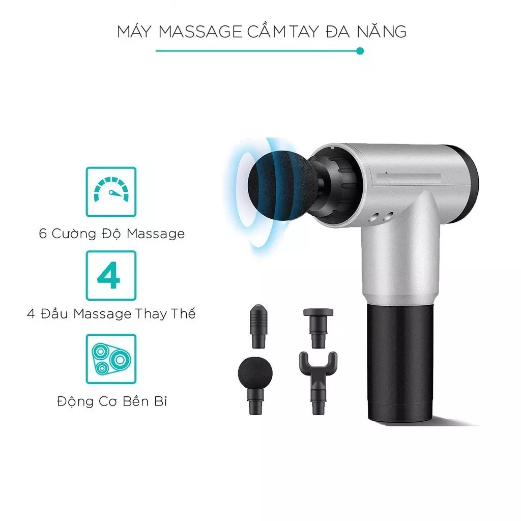 Máy mát xa massage mini đa năng cầm tay Fascial Gun Phoenix thế hệ mới - 6 Cấp Độ, Hỗ Trợ Mát Xa Chuyên Sâu, Giảm Đau Cơ, Cứng Khớp - Tặng kèm 04 đầu mát xa