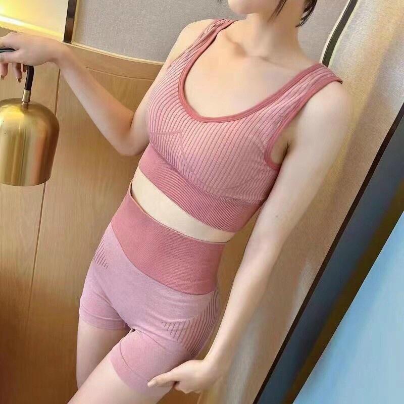 Bộ quần áo tập gym yoga nữ áo bra có mút ngực quần legging lửng nâng mông đồ tập gym yoga nữ tôn dáng