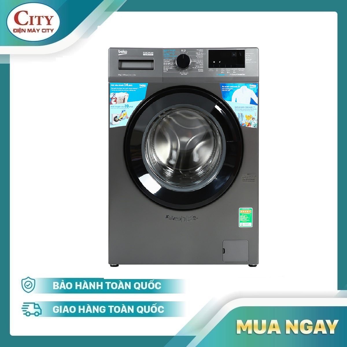 Máy giặt Beko Inverter 10 kg WCV10614XB0STM - Hàng chính hãng - Giao tại Hà Nội