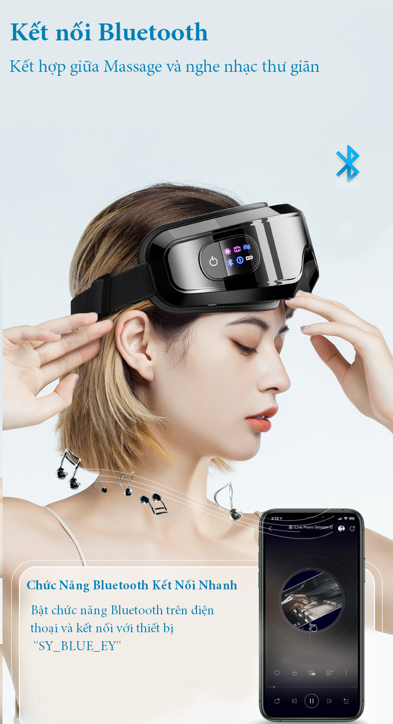 Máy Massage Mắt Thông Minh Eyes Care - Massage Mắt Công Nghê Cao Bằng Túi Khí Đôi, Massage Rung Tần Số - Máy Massage Mắt Tích Hợp Bluetooth Nghe Nhạc - Giảm Mỏi, Khô Mắt, Quầng Thâm - Cải Thiện Giấc Ngủ