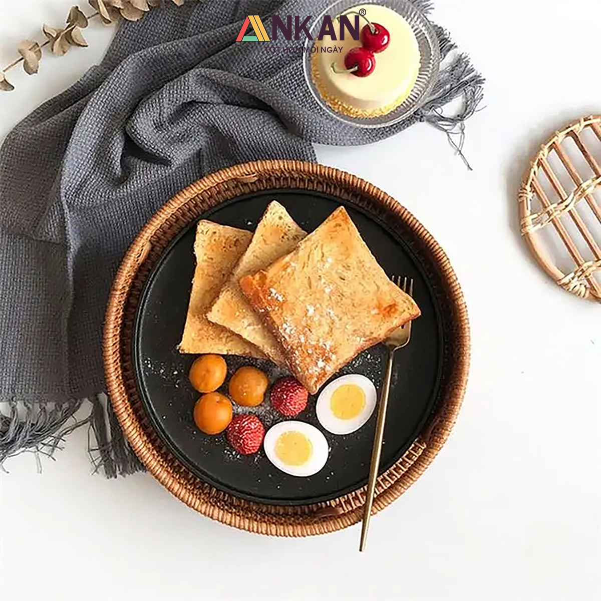 Khay Mây Tròn Đựng Trái Cây, Đồ Ăn, Decor Nhà Bếp – Khay Mây Tre Đan Thủ Công Cao Cấp ANKAN