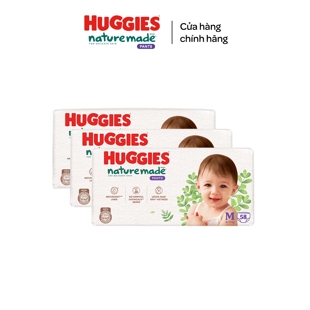[Mua 3 tặng 1] Combo 3 Tã quần Huggies Naturemade M58/L44/XL38/XXL26 miếng