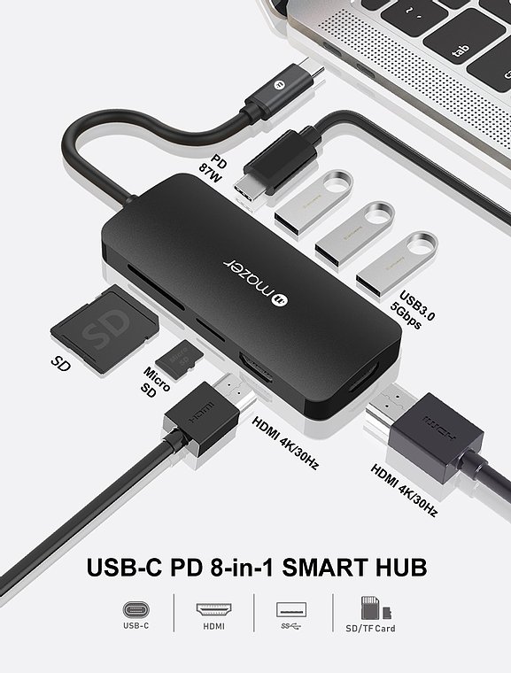 Cổng Chuyển Đổi Mazer USB-C 8-in-1 HUB To HDMI 4Kx2 - hàng chính hãng