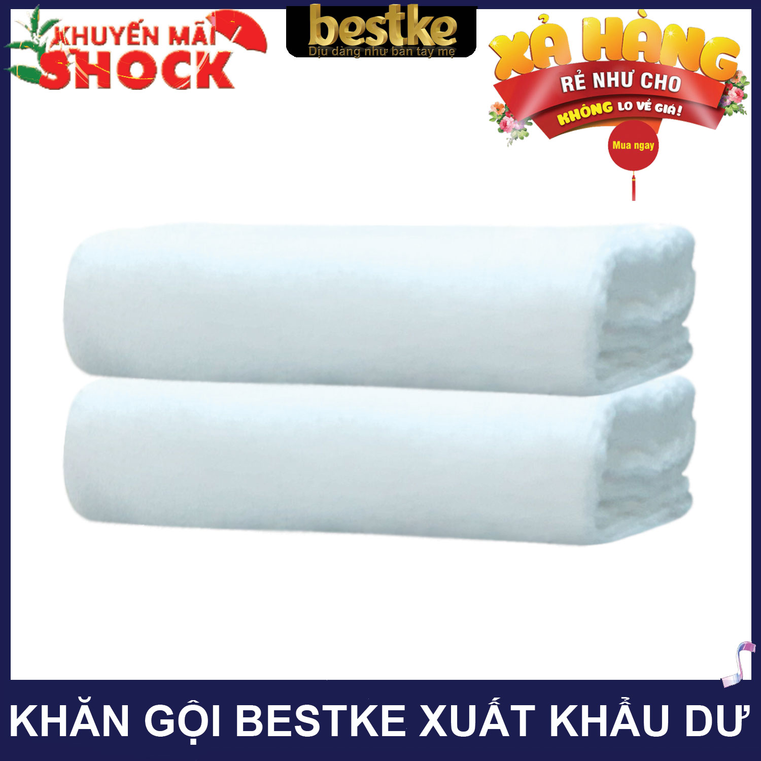 Set 2 Khăn gội bestke 100% cotton xuất khẩu Nhật còn dư, mềm mại và thấm hút, màu trắng hotel, Cotton towels, towels manufacturer