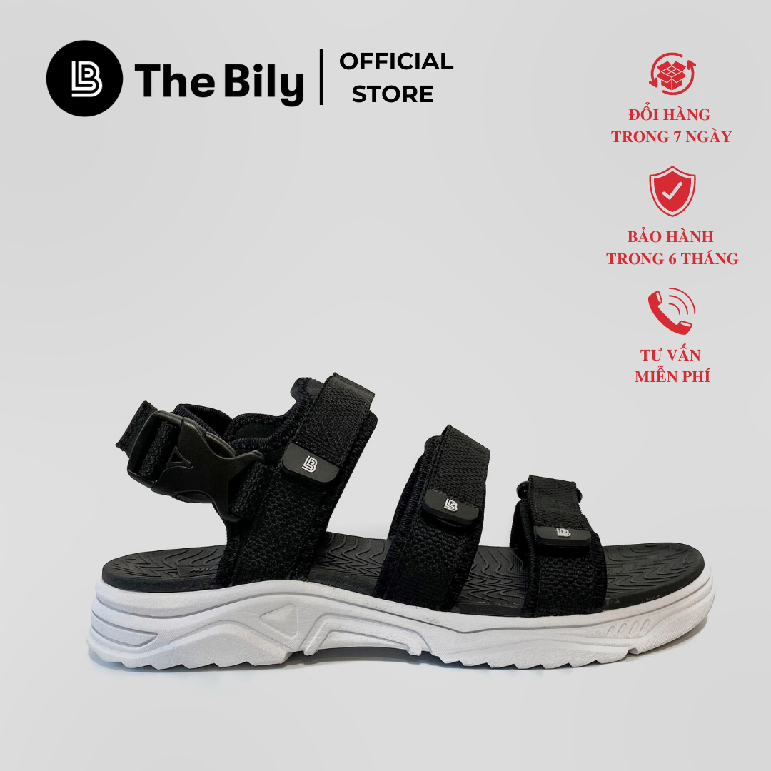 Giày Sandal Nam The Bily 3 Quai Ngang - Đế Trắng Lót Đen Màu Đen BLDTMD04