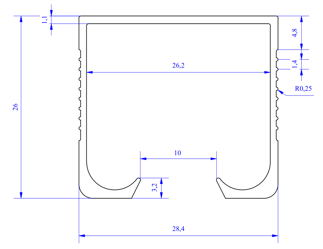 Nhôm định hình 26x28 (LWA-262800) - Miễn phí cắt theo kích thước yêu cầu (Giá đã bao gồm VAT)