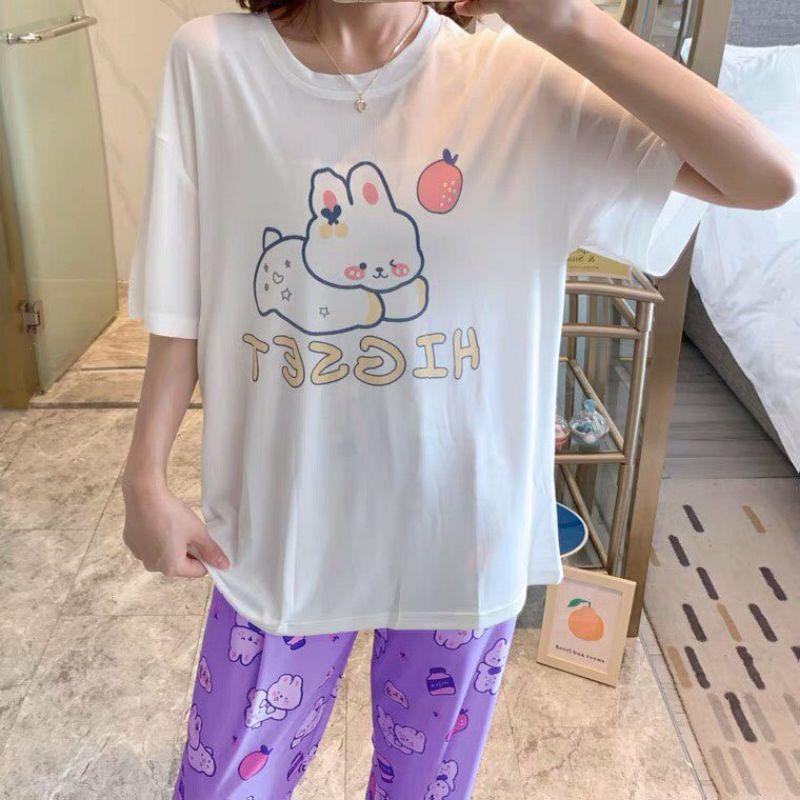 Đồ Bộ Thun Quần Dài, Đồ Mặc Nhà Hàng Quảng Châu, Pijama Họa Tiết Hoạt Hình Dễ Thương