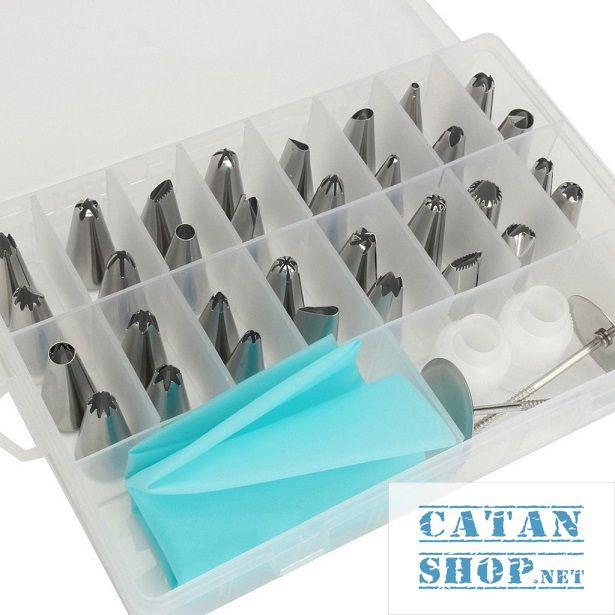 Hộp 32 đui bắt bông kem kèm chốt và túi đựng kem trang trí bánh GD230-BatKemLL