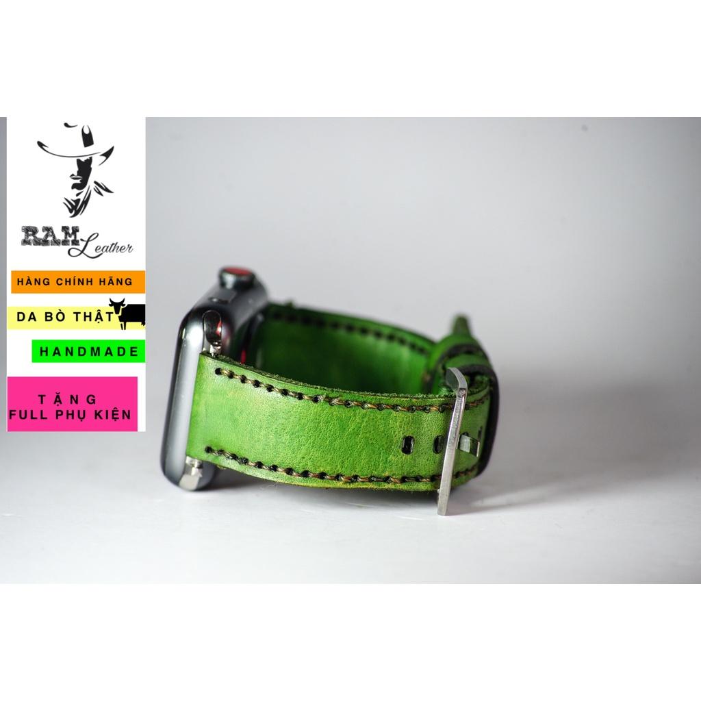 Dây đồng hồ da bò vegtan thảo mộc bền chắc màu xanh lục RAM Leather - tặng khóa chốt và cây thay dây