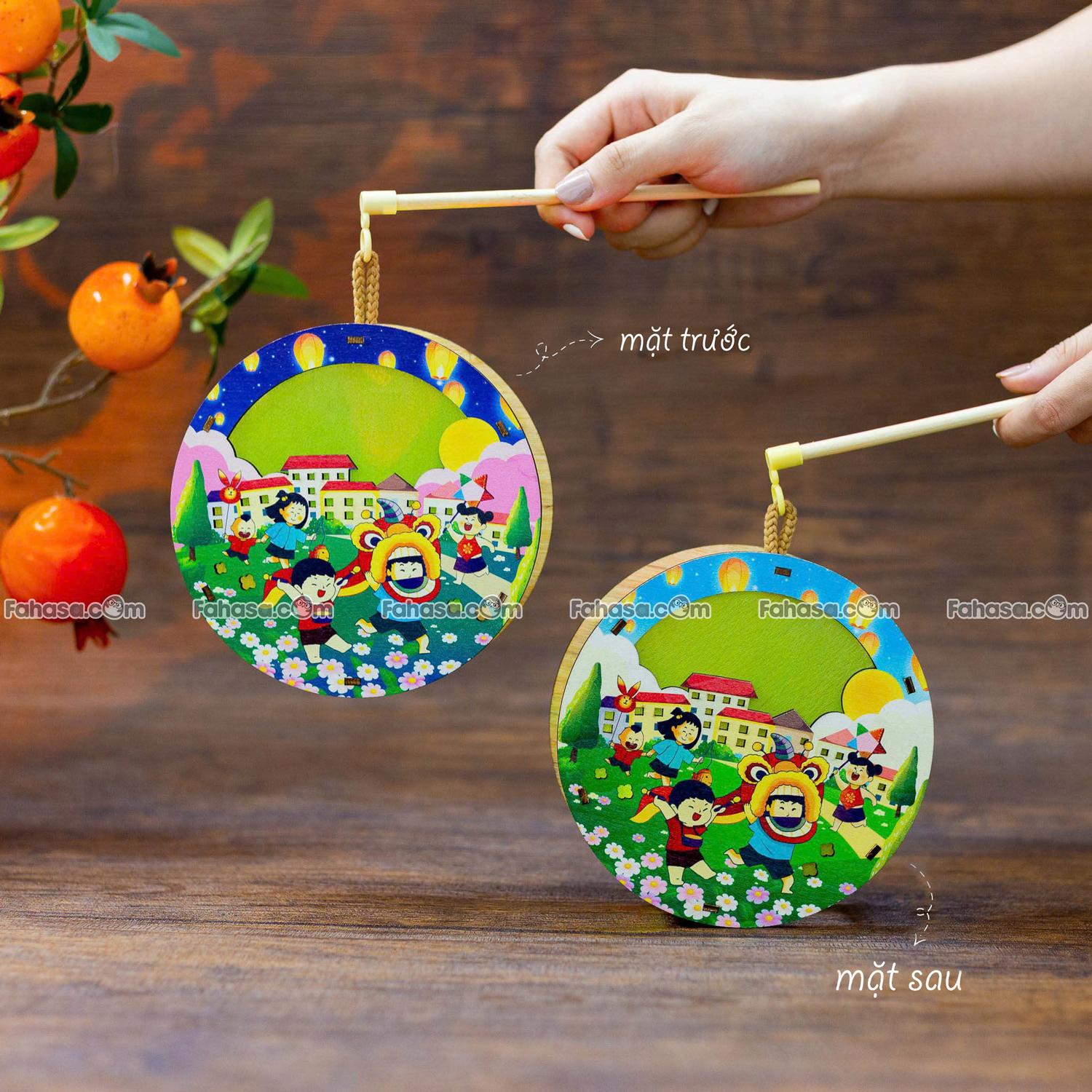 Lồng Đèn Trung Thu Gỗ 2 Mặt Màu - Bách Mộc - Múa Lân