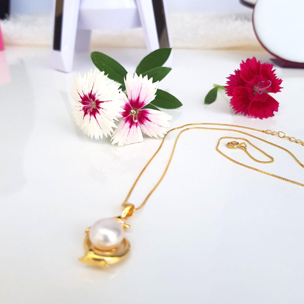 Dây Chuyền Mặt Ngọc Trai Cao Cấp  - Lý Ngư Say Tình Vọng Nguyệt - Trang Sức Cô Tấm - DOLPHIN PEARL  - COTAM2105 - Bạc S925 Nạm Đá Zirconia
