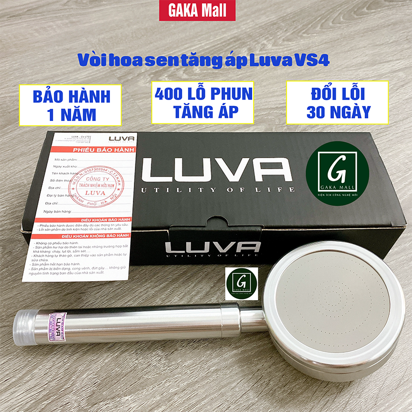 Combo Vòi Hoa Sen Tăng Áp Luva VS4 Kèm Dây Sen Cao Cấp chống xoắn, Lõi Đồng, Chính Hãng, BH 1 Năm