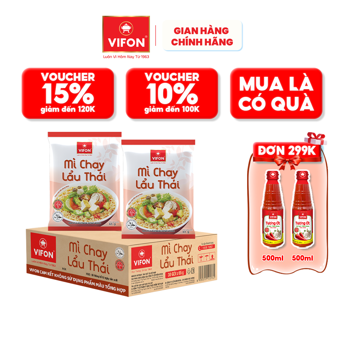 Thùng 30 Mì Chay Lẩu Thái VIFON (65g / Gói)