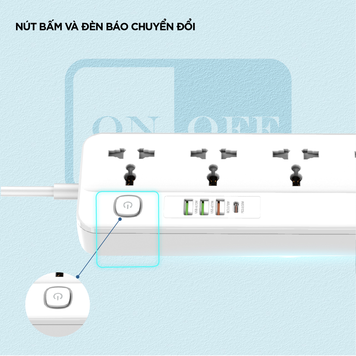 Ổ điện đa năng Energizer 5AC kèm 3USB-A và 1USB-C sạc nhanh PD (max 20W) - White - Chịu tải tối đa 2500W - Hàng chính hãng