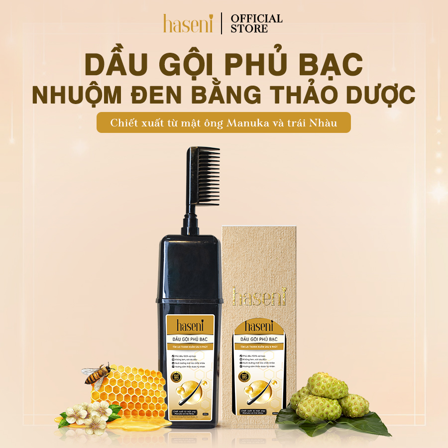 Dầu gội phủ bạc Haseni 200ml đen tóc sau 9 phút, không lem, không xót da đầu