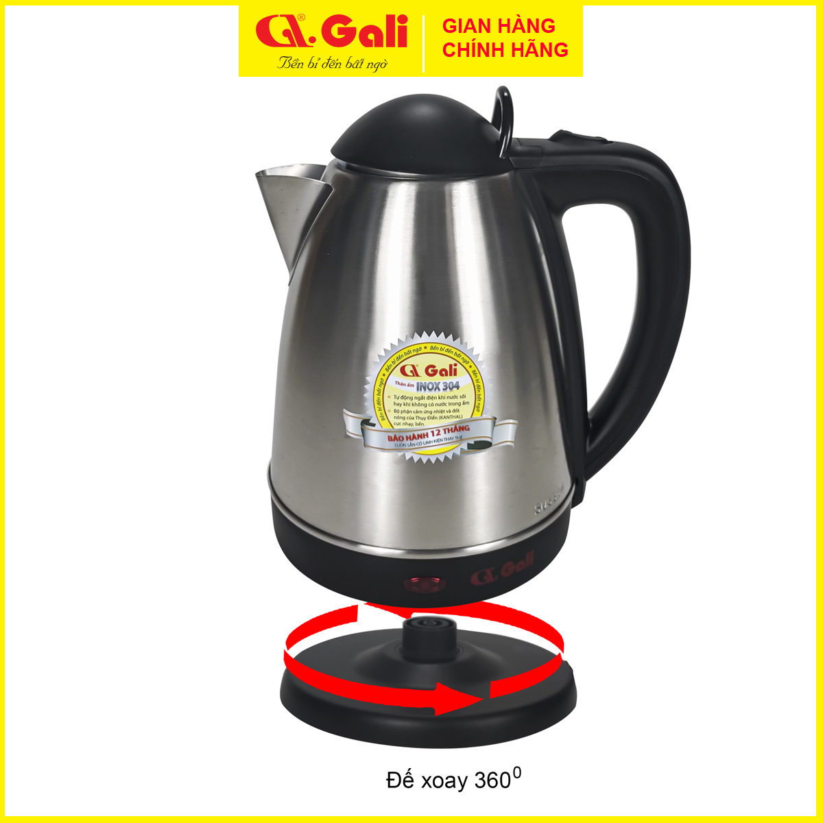 Bình Đun Siêu Tốc GALI GL-0018C GL-0025 GL-0012A GL-0050 GL-0017C GL-0018I GL-17X GL-18F GL-18K GL-18E dung tích từ 1,2 lít - 5 lít, Inox (SUS 304) , không bị phôi nhiễm, bảo hành chính hãng