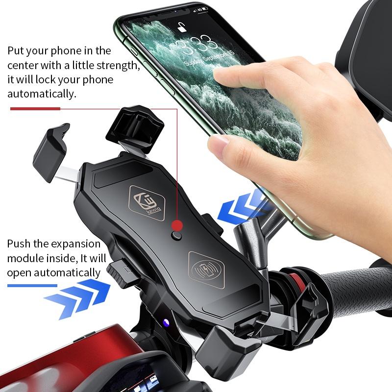 Giá Đỡ Điện Thoại Sạc Không Dây 15W QC3.0 Xoay 360 Độ Gắn Xe Máy