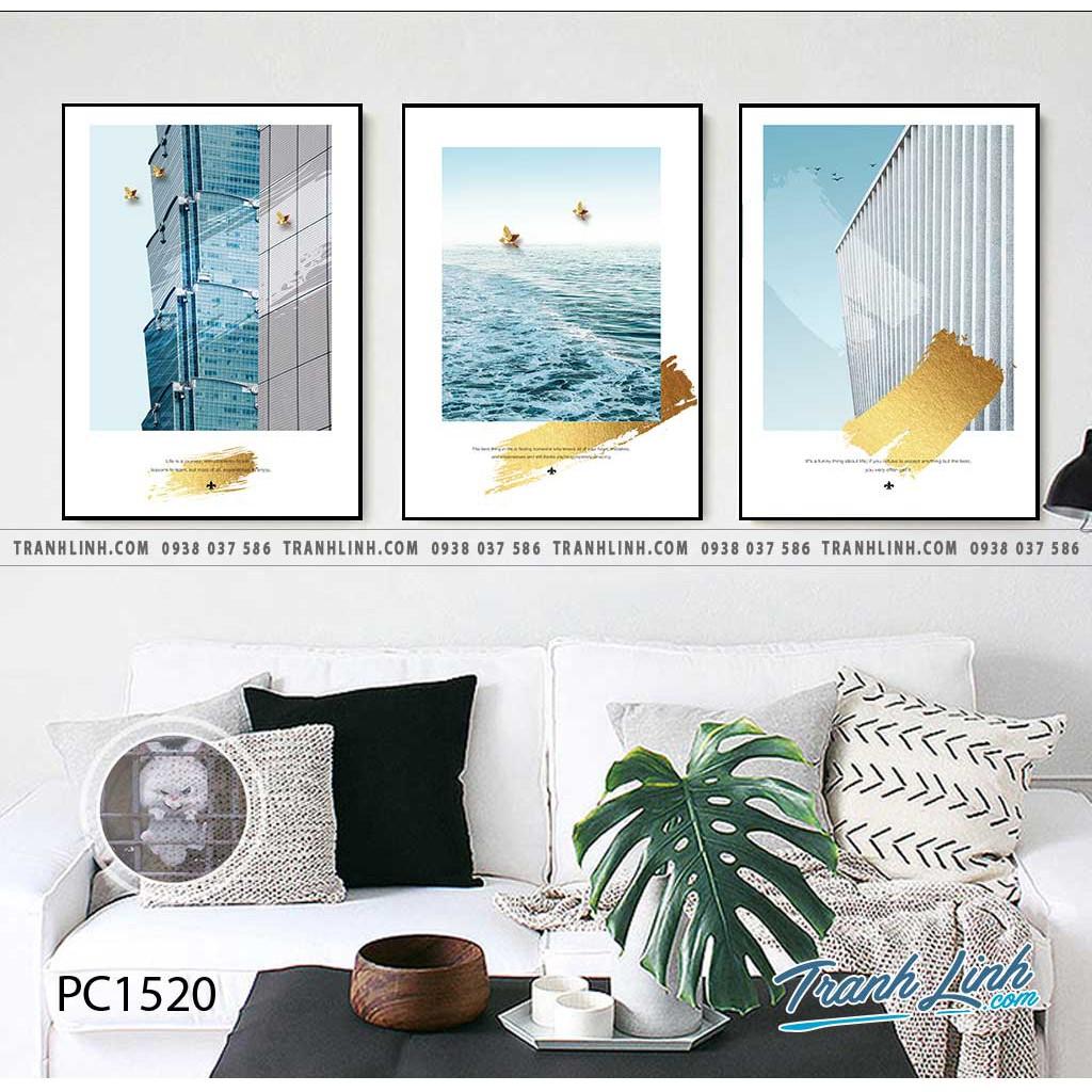 Bộ 3 tranh canvas màu xanh tươi mát