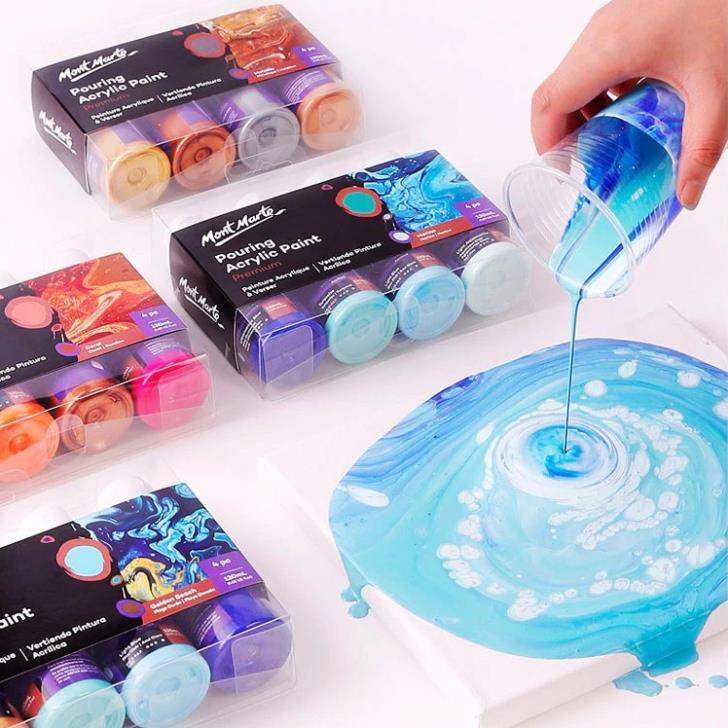 Bộ Màu Đổ Pouring Acrylic Mont Marte 4 màu x 60ml - 7 Chủ Đề Màu Khác Nhau