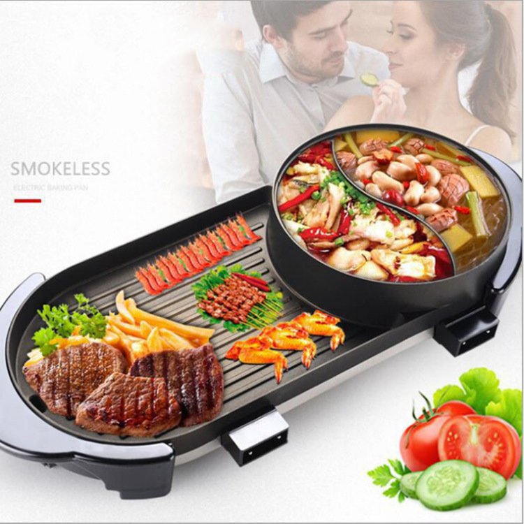 Bếp Lẩu Nướng Đa Năng 2 Trong 1 Dung Tích 6 LChống Dính Truyền Nhiệt Nhanh Dung Tích Nấu Cho 2- 6 Người