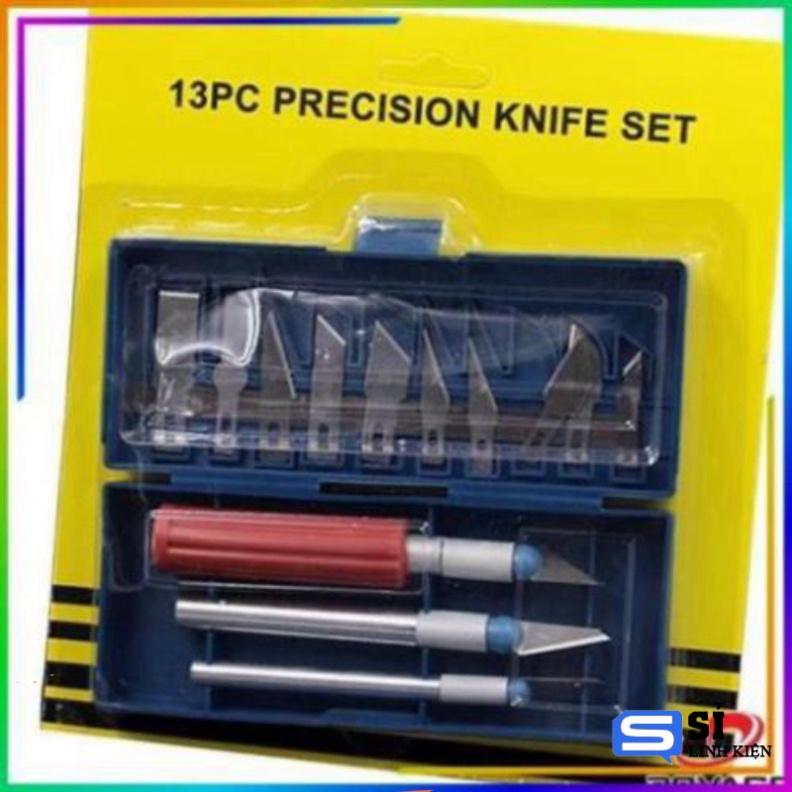 Dao khắc trổ 13in1, hợp kim cacbon + 13 lưỡi dao kích cỡ khác nhau